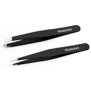 2-Pack Professional Stainless Steel Tweezers for Women and Men，Precision Slant and Pointed Tip Tweezer Set for Eyebrow，Facial Hair，Splinter and Ingrown Hair Removal (Black)