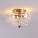 Semi Flush Mount Ceiling Light, Scalloped Clear Glass Close to Ceiling Light Fixtures with 2 Lights, Gold Vintage Light fixtures for Bedroom Living Room Entryway Hallway