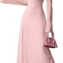GORGLITTER Women's Mesh Sheer Bell Long Sleeve Maxi Dress Prom Wedding Guest Dress Slip Party Cocktail Slimming Dresses (Pink, S)