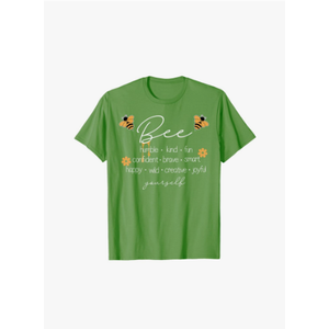 Women Cute Bee Graphic Tee Shirts Short Sleeve Inspirational Funny Letter Print Summer Loose Tee Tops (XL)