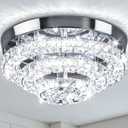 Cainjiazh 19.7" Dimmable Crystal Chandeliers Modern Crystal Ceiling Light Fixtures Acrylic 5 Arms Led Flush Mount Ceiling Light Lamp for Dining Room Living Room Bedroom Hallway Remote Control