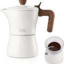 Bincoo Stovetop Espresso Maker Mocha Pot 3 Espresso Cups, Cuban Coffee Machine Hob Coffee Machine with Dosing Ring Dispenser, Mocha Italian Espresso Coffee Machine (White)