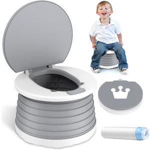 Portable Potty for Toddler Travel Foldable Potty Seat for Toddler Training Toilet for Kids Boys Girls Car On The Go Potty Travel Toilet Chair for Camping Park Indoor/Outdoor (Grey)