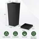 Metal Tall Outdoor Planters Set of 2, 30 inch Durable Tall Planters with Rust-Proof Coating & Drainage Insert Shelve & Trays, Black Outdoor Planters for Porch, Garden, Patio, Yard