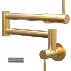 Gold Pot Filler Faucet, Wall Mount Folding Kitchen Faucet Over Stove, Single Hole 2 Handles Stretchable Design with Double Joint Swing Arms, 304 Stainless Steel