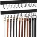 HOMEBROS Belt Hanger Wall Mount, Wooden Closet Belt Organizer with 24 Metal Hooks, Large Capacity, Black, 2 Pcs