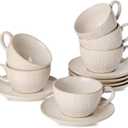 HVH 10 oz Porcelain Cappuccino Cups with Saucers, Latte Cup and Saucer Set of 6, Latte Art Cup and Saucer, For Latte, Cafe Mocha, Cappuccino and Tea (Cream)