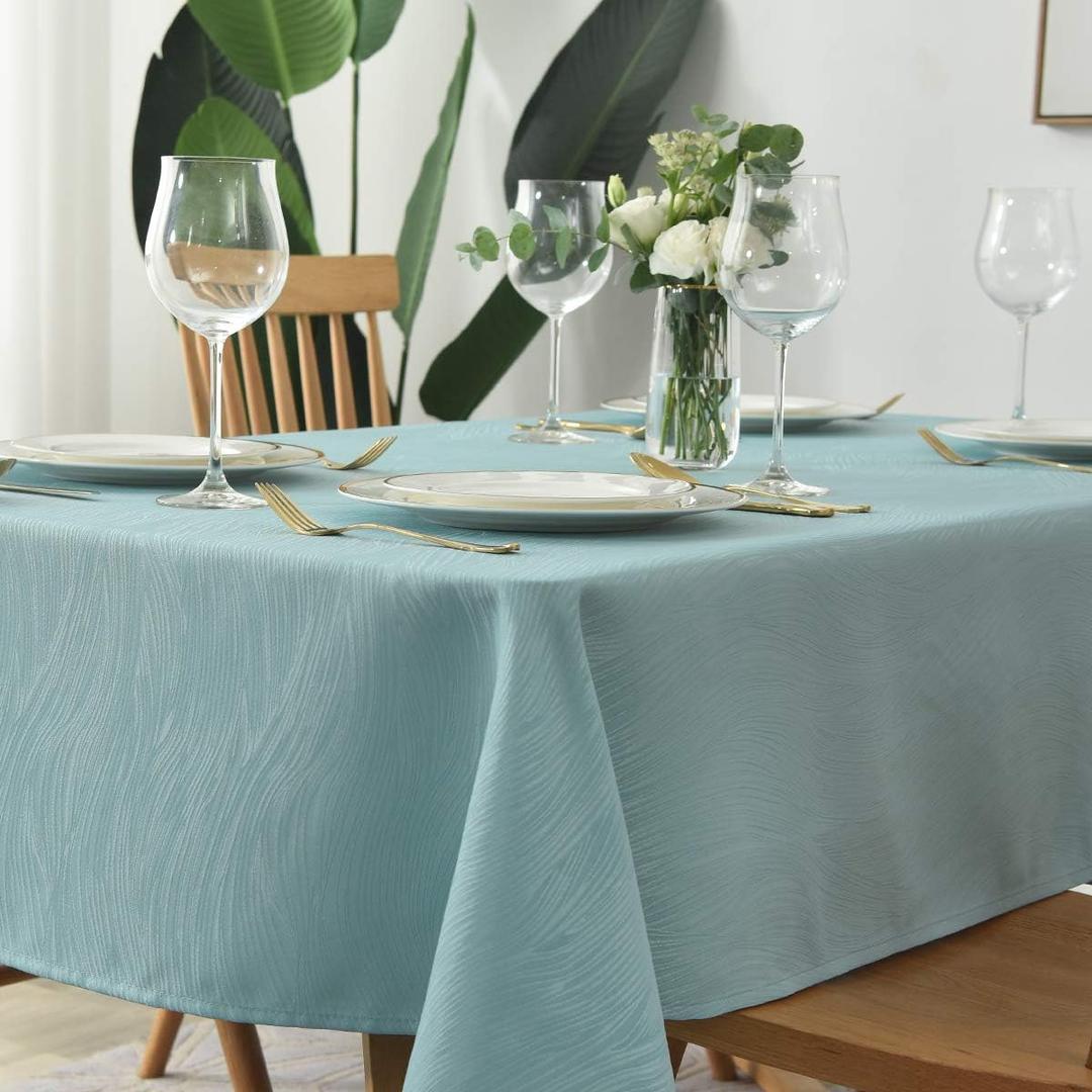 maxmill Jacquard Table Cloth Swirl Design Water Proof Wrinkle Free Spillproof Heavy Weight Soft Tablecloth Decorative Fabric Table Cover for Outdoor and Indoor Rectangular 60 x 104 Inch Turquoise
