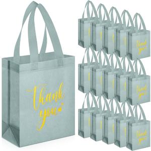 Sweetude 30 Pcs Thank You Gift Bags with Handles, Reusable Non Woven Foldable Goodie Bags Bulk for Graduation Teacher Appreciation Wedding Bridesmaid Favors(10 x 8 x 4 Inch,Sage Green)