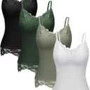 Fourluoo Women's Long Lace Tank Tops lace Camisole Patchwork Tops for Women (X-Large, Dark Green, Black, Olive Green, White)
