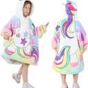 MIZZEO Kids Wearable Blanket Hoodie, Oversized Sherpa Wearable Blanket with Hood Pocket and Sleeves for Toddlers, Cute Hoodies 6-10 Year Old Girls Boys Youth Birthday Gifts (Dancing Unicorn)
