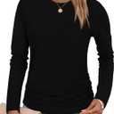 Tankaneo Womens T-Shirts Summer Long Sleeve 2025 Crew Neck Blouse Dressy Casual Ruched Slim Fit Trendy Tops