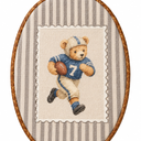 2 x Fewgb Vintage Football Bear Nursery Oval Wall Art Decor Framed, Rugby Baby Boys Toddler Kids Room Playroom Bedroom Canvas Wall Art Prints Picture, Neutral Striped Hanging Room Decor Artwork 9x12