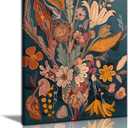 Boho Flower Canvas Wall Art Abstract Flower Plant Wall decor pictures Mid Century Modern Flowers Picture Prints Orange Floral Poster Artwork For Living Room Bedroom Home Decorations (24inx36in canvas) (36L" x 24W")