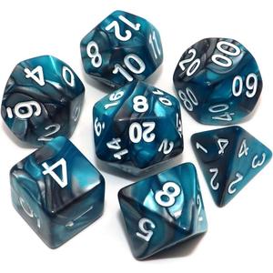 7Pcs DND Dice Set RPG Polyhedral Dice for Dungeon and Dragons MTG D&D D20 D12 D10 D8 D6 D4 (Lake Blue & Silver)