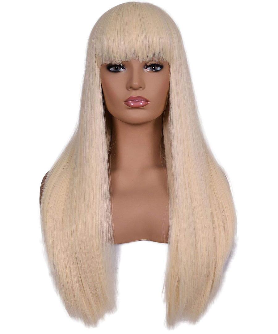 Morvally Women's 26 inches Long Straight Blonde Synthetic Resistant Hair Wigs with Bangs Natural Looking Wig for Women Halloween Cosplay (Blonde)