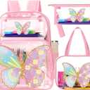 Kacctyen 3 Pcs Heavy Duty Clear Backpack Set, Rainbow, Butterfly