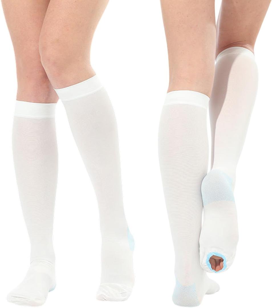 2Pairs Ted Hose Compression Stockings for Women and Men, Anti Embolism Compression Stockings, Surgical Compression Stocking, 15-20 mmHg Compression TED Hose with Inspect Toe Hole (Knee High), L