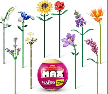 ZURU MAX Premium Garden Building Bricks Collection, Long Flowers Set with 2 Flowers, up to 232 Pieces, 10 Designs to Collect
