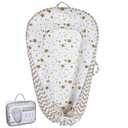 Aila + Aiden Baby Lounger | Organic Cotton Infant Lounger | Reversible, Adjustable & Portable Floor Lounger |Supervised Use | Soft, Breathable, Washable Cover - Star Collection (White/Tan)