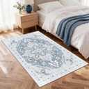 4x6 Area Rug, Soft Non-Slip Vintage Medallion Rug, Low-Pile Printed Indoor Washable Area Rugs for Living Room, Bedroom Bedside, Entryway, Kitchen -Blue/Gray