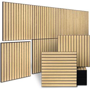 8-Pack Peel and Stick Acoustic Wall Panels, 11.8" x 11.8" PET Soundproof & Noise Cancelling Acoustic Felt, Self-Adhesive 3D Sound Absorbing Slat Wall Paneling for Interior Wall Decor, Natural Oak
