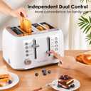 Roter Mond Toaster 4 Slice Retro Stainless Steel with Extra Wide Slots Bagel, Defrost, Reheat Function, Dual Independent Control Panel, Removable Crumb Tray, 6 Browning Levels, White