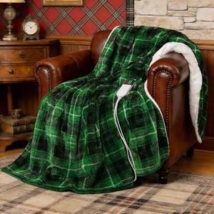 Green Christmas Electric Heated Blanket 62"x84", Fast Heating Twin with 8 Hours Auto Off/8 Heats Levels,Soft Plaid Sherpa with ETL Certification,Gift for Women Adults Keep Warm in Home Office