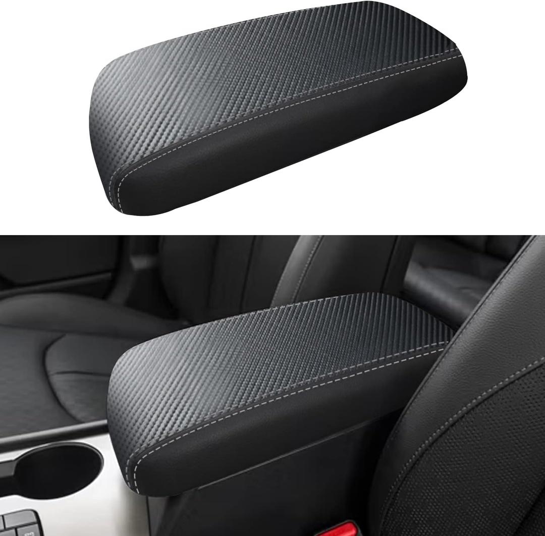 Car Center Console Armrest Cover for Kia Optima 2016 2017 2018 2019 2020 Leather Anti-Scratch Central ArmRest Box Lid Seat Cover Protector Cushion Saver Interior Accessories(Carbon Fibre+Black)