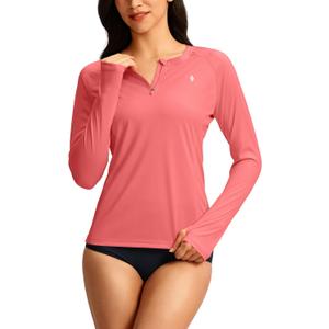 SANTINY Women's Rash Guard UPF50+ SPF Long Sleeve Swimsuits Top UV Sun Protection Swim Shirts for Woman with Zip