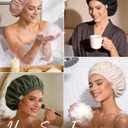 Yanibest Satin Lined Shower Cap for Women Reusable Waterproof, Frizz Free & Large Bath Cap with Soft Elastic Band, Luxury Hair Protection Caps (Green)