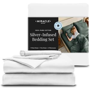 Miracle Made Breathable Cotton Bed Sheets, 4Piece Set – SilverTreated, Soft and CooltotheTouch Lightweight Bedding Designed for Hot Sleepers – Queen Size, White