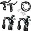 2 Pairs Bike Brakes, Universal Complete V Bike Brakes Set, Mountain Bike Replacement for Most Bicycle,Road Bike Brakes Cables with Front Back Wheels End Caps,End Ferrules -Black