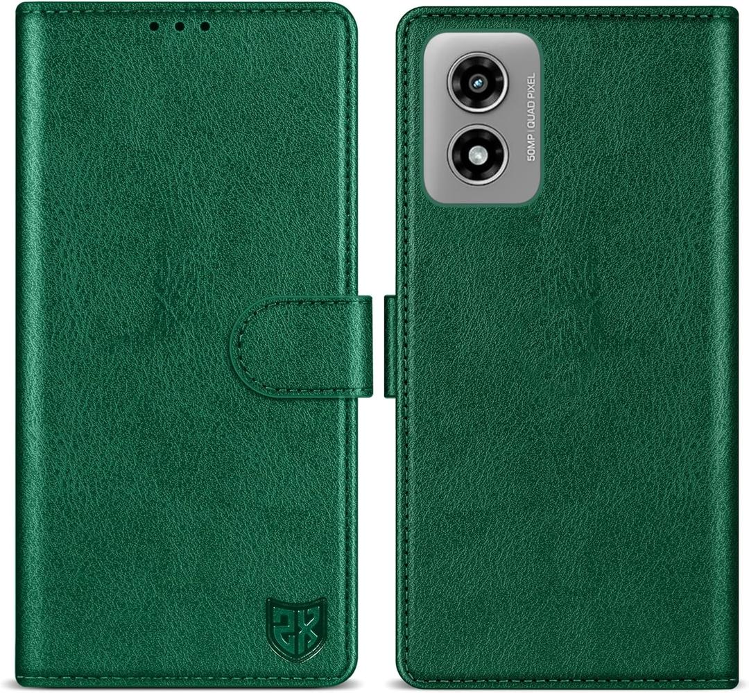 ZZXX for Motorola Moto G Play 2024 Wallet Case with [RFID Blocking] Card Slot Kickstand Magnetic Closure Leather Flip Fold Protective Phone Case for Moto G Play 2024 Case Wallet(Green-6.5 inch)