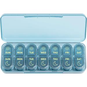 Daviky Weekly Pill Organizer 2 Times a Day, 7-Day AM PM Medicine Case, Travel-Friendly Pill Box for Fish Oils, Vitamins & Supplements (Blue)