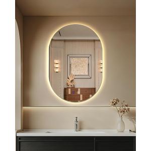 Irregular LED Bathroom Mirror 32"x22" Dimmable Anti Fog | Oval Shape, Shatterproof TEMPERED GLASS, 3 COLOR TEMPERATURES (3000K–6000K), STEPLESS DIMMING, MOUNTS VERTICALLY OR HORIZONTALLY.