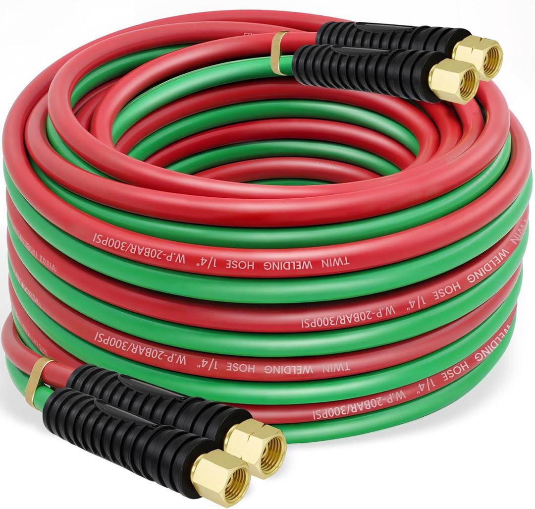 RX WELD Oxygen Acetylene Hose 1/4Inch × 50 Feet with 9/16"18 B fittings,Torch Hose,Grade R (50 Feet)
