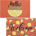 2 Pcs Cute Lemon Decorative Doormat Hello Summer Welcome Mat Lemon Floor Mats Summer Non Slip Door Rugs for Outdoor Indoor Porch Entryway Kitchen Decor 18 x 30 Inch