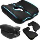 Dual-Piece Donut Pillow for Tailbone Pain, 100% Memory Foam Thick Bed Sore Cushion, T-Shaped Pressure Relief Pillows for Coccyx & Butt (Black)