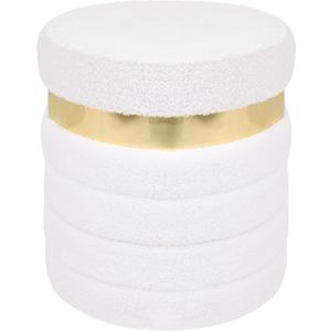 Round Storage Ottoman, Foldable Vanity Stool with Soft Padded, Boucle Foot Stool for Dorm Room, Living Room and Bedroom, White