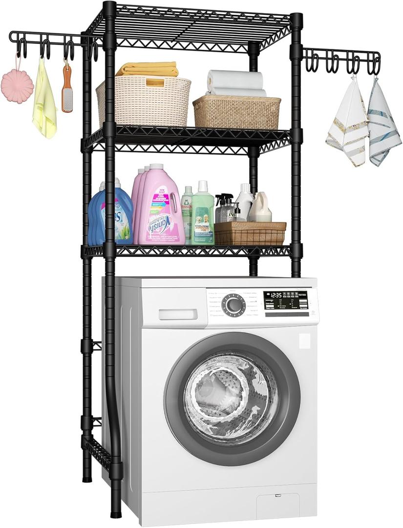 Ulif U8 Mini Laundry Room Storage Organizer, Over the Washer and Dryer Storage Shelves for Laundry Organization, 29.5W x 17.3D x 76.2H, Suit Washing Machine Width within 27.1, Hold 304 lb, Black