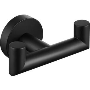Angle Simple Double Towel Hook, Stainless Steel Bathroom Hand Towel Holder, Coat Hook for Wall, Matte Black (1 Pack)