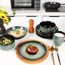 Dinnerware Sets(16Pcs) Serves for 4, Reactive Glaze Plates and Bowls Set with Mug,7.9"Small Plate,8.3"Salad Plate,5.5"bowl, Modern kitchen tableware,Microwave safe, Set No.4