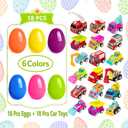 18 PCS Easter Egg Fillers with Toys Inside, Easter Basket Stuffers for Toddlers Filled Pull Back Engineering Vehicles Plastic Eggs Party Favors for Kids Egg Hunt Gift Easter Basket Essentials