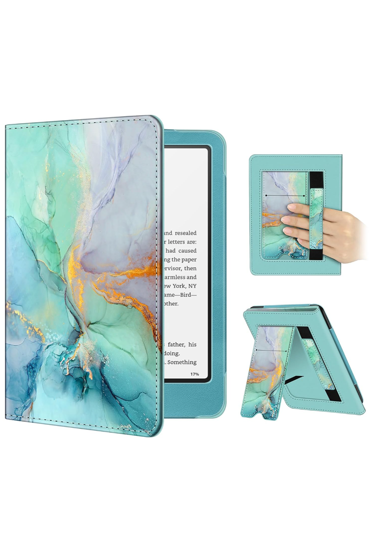 Fintie Case for 7"/6.8" Kindle Paperwhite(12th/11th Generation-2024/2021) and Kindle Colorsoft Signature Edition -Slim Foldable Stand Cover Auto Wake/Sleep for Paperwhite 2024, Green Marble