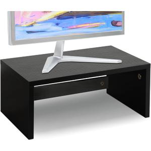 TEAMIX 14.2 inch Monitor Stand Riser, Wood Monitor Riser with Storage for Desk Small Monitor Stand TV/Screen/PC/Laptop Riser Computer Stand Desktop Shelf (Black-Higher)