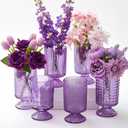 Ninehaoou 6 Pcs (H:7" W:4") Embossed Flower Vase Pedestal Glass Vase Big Base Thickened Crystal Vintage Vases for Valentines Day Wedding Home Decor Table Centerpiece House Warming Gifts(Purple)