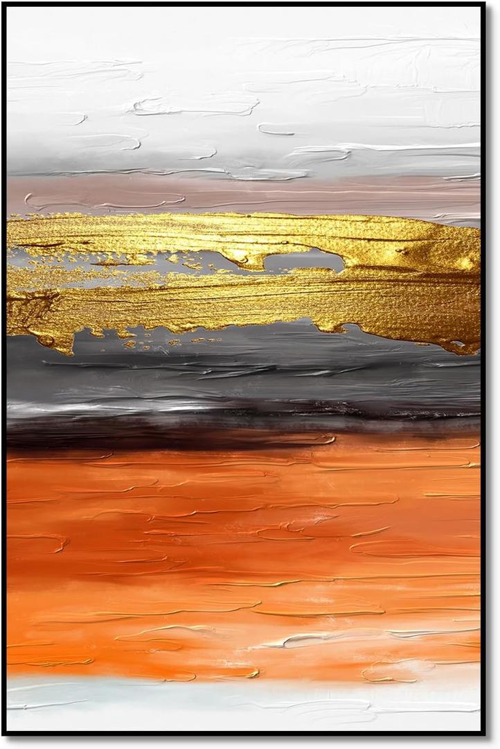 YPY Orange Wall Decor Living Room: Funky Burnt Orange Vertical Wall Decorations, Modern Abstract Wall Art Canvas Pictures for Hallway Bathroom Bedroom Dining Room (36L" x 24W", Large Framed)