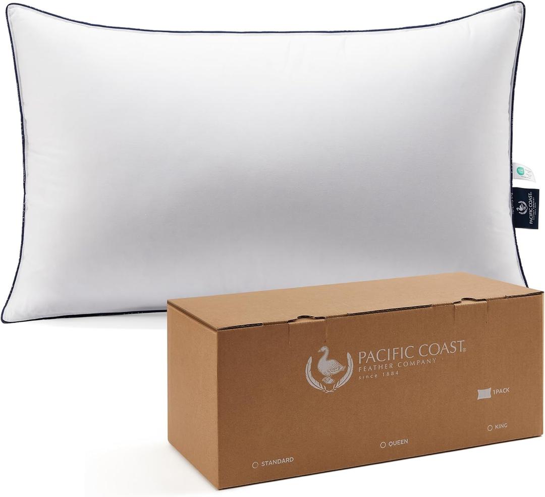 Pacific Coast Bed Pillow, Hotel Collection Goose Feather and Down Pillow for Sleeping, 3-Chamber Design, Medium Supportive, Standard Size (Standard (Pack of 1))