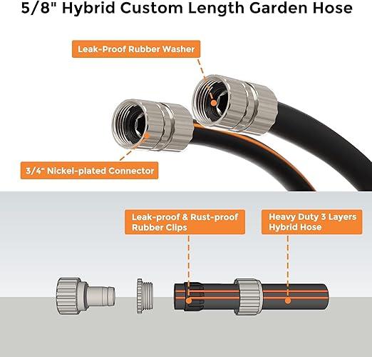 Giraffe Tools Leader Hose 5ft x 5/ 8", Custom Length, Heavy Duty, No Kink, Flexible, Rubber Garden Hose, Leakproof Water Hose with Female to Female Fittings, 600 Burst PSI